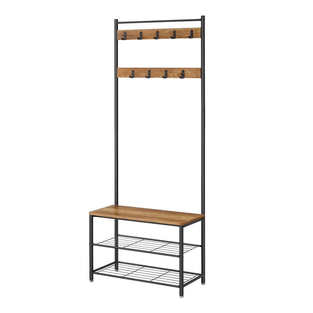 Hallway Coat Rack Stand - Coat Rack with Shoe Storage Bench - Freestanding Hall Tree Design