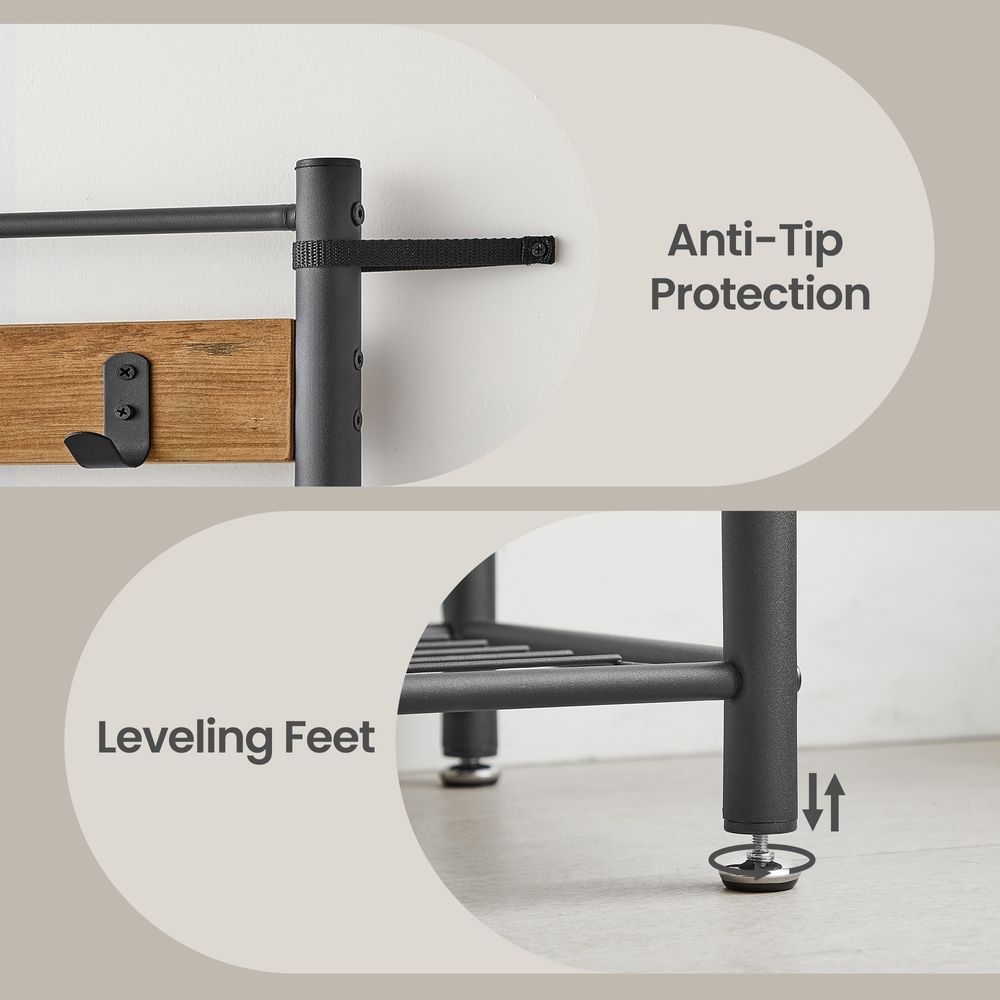 Hallway Coat Rack Stand - Coat Rack with Shoe Storage Bench - Freestanding Hall Tree Design