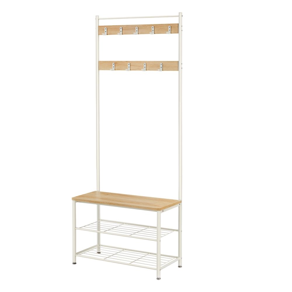 Hallway Coat Rack Stand - Coat Rack with Shoe Storage Bench - Freestanding Hall Tree Design