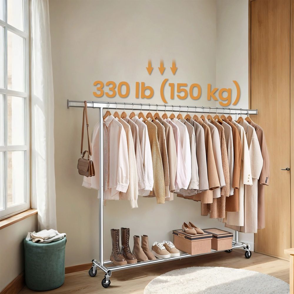 Garment Rail - Adjustable Clothes Rack - Silver Finish
