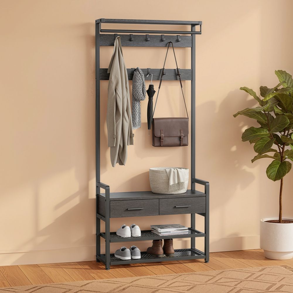 Hall Tree - Coat Rack with Shoe Bench - 30 x 80.4 x 181.6 cm