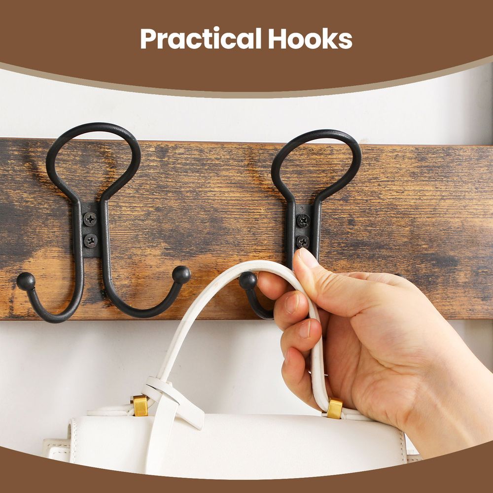 Hallway Coat Rack - Coat and Shoe Bench Storage - Brown Finish