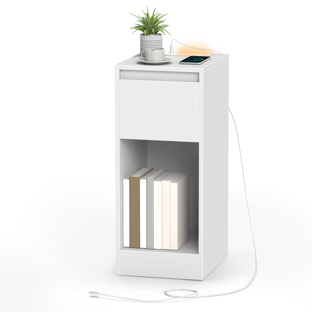 Bedside Table - Power Outlets with LED Light - 1 Drawer