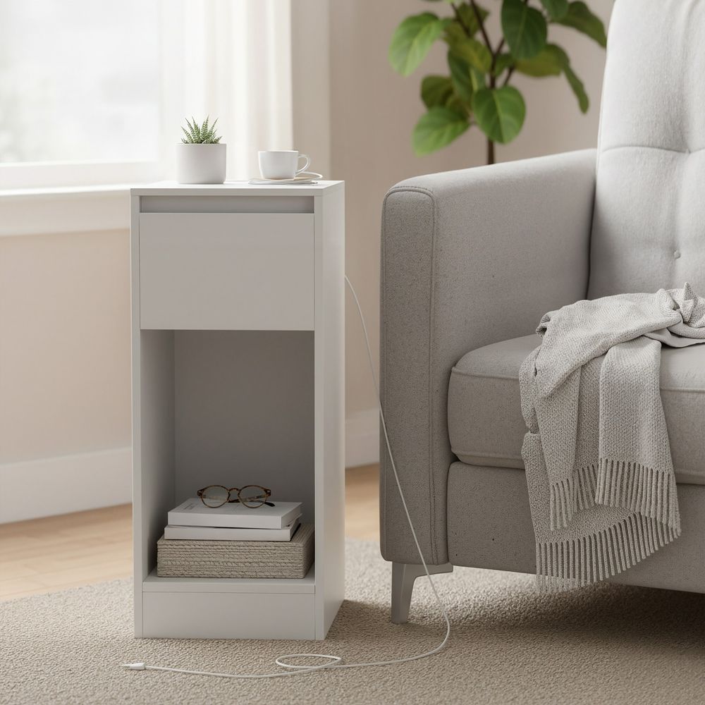 Bedside Table - Power Outlets with LED Light - 1 Drawer