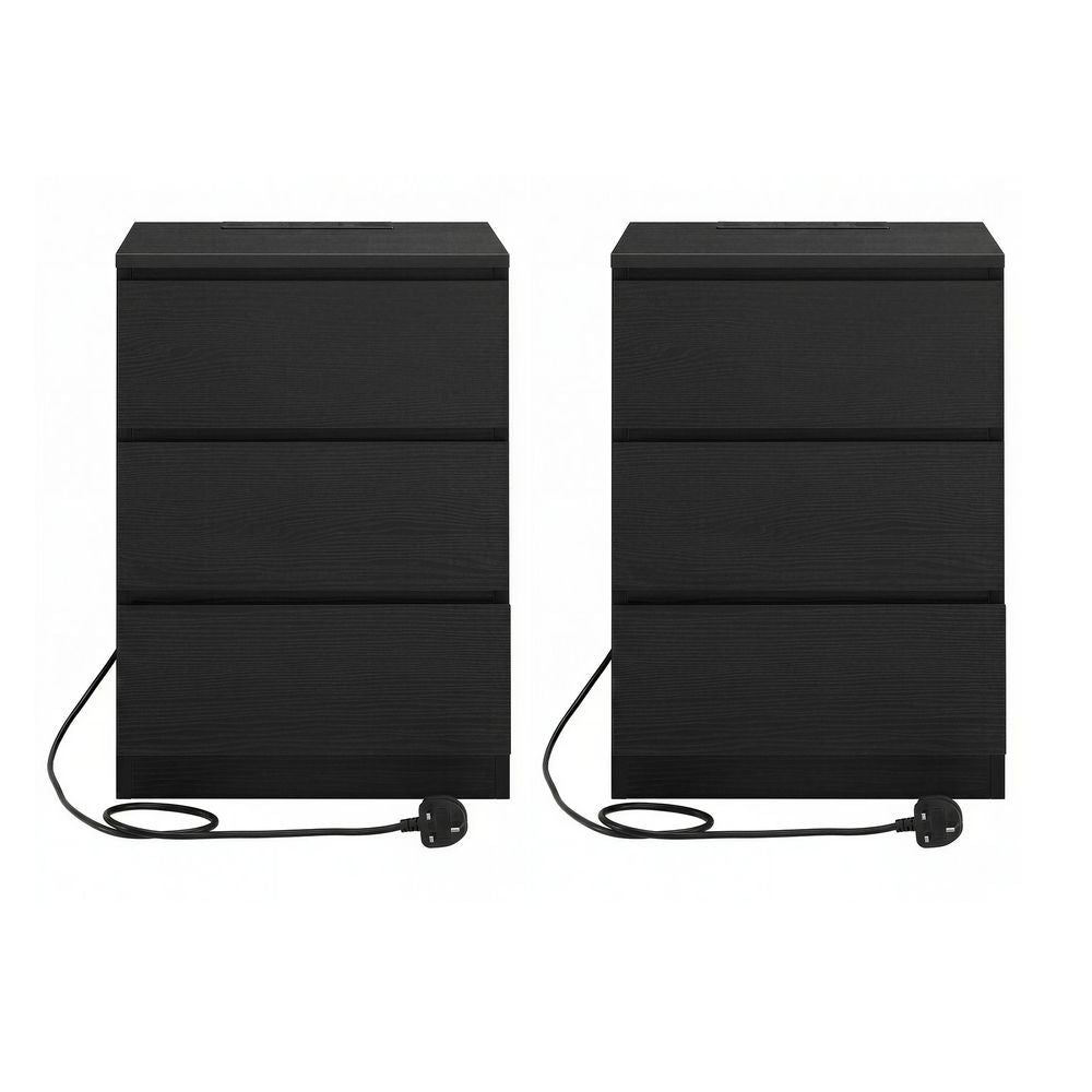 Side Tables - Integrated Charging Station Design - Set of 2 with 3 Drawers