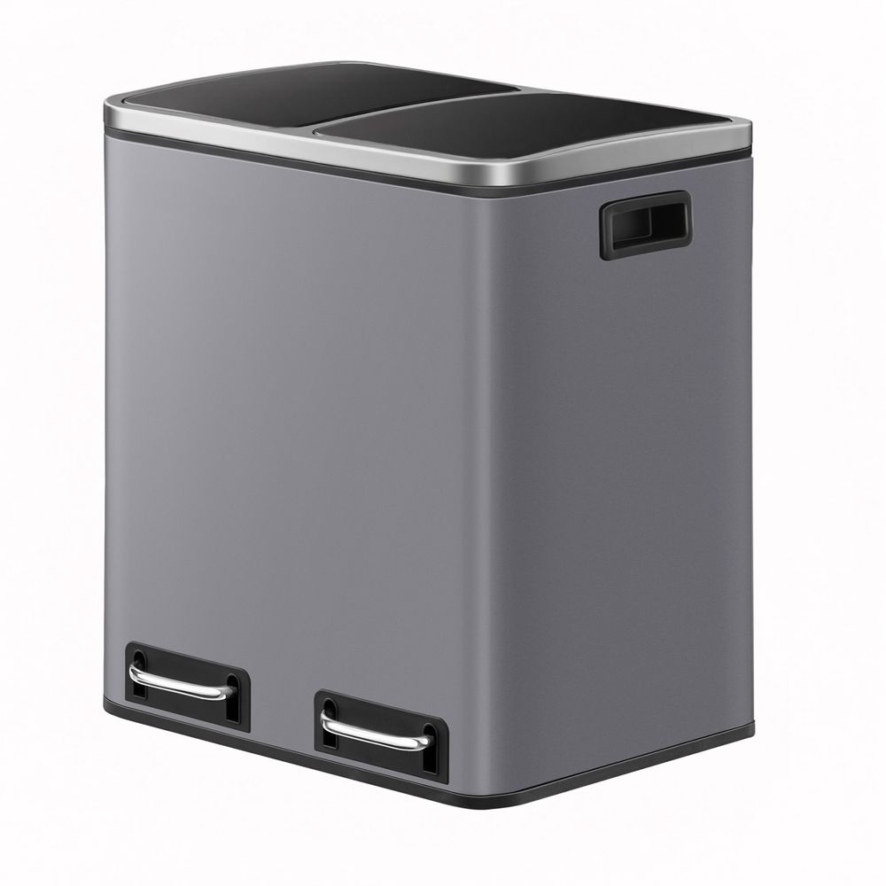 Rubbish Bin - Dual Compartment Recycling Design - 2 x 15L Capacity Unit