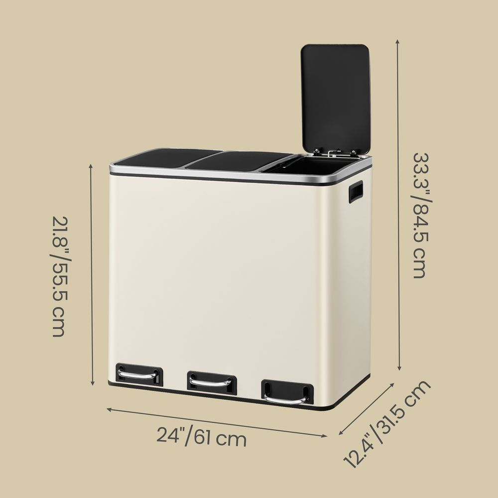 Pedal Bin - 3-Compartment Waste Sorting Design - 3 x 18L Kitchen Unit
