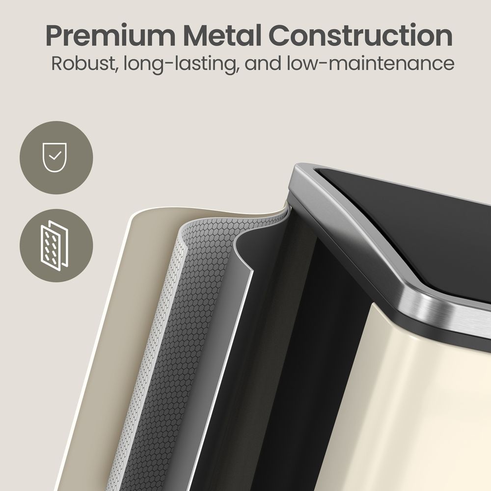 Rubbish Bin - Dual Compartment Recycling Design - 2 x 15L Capacity Unit
