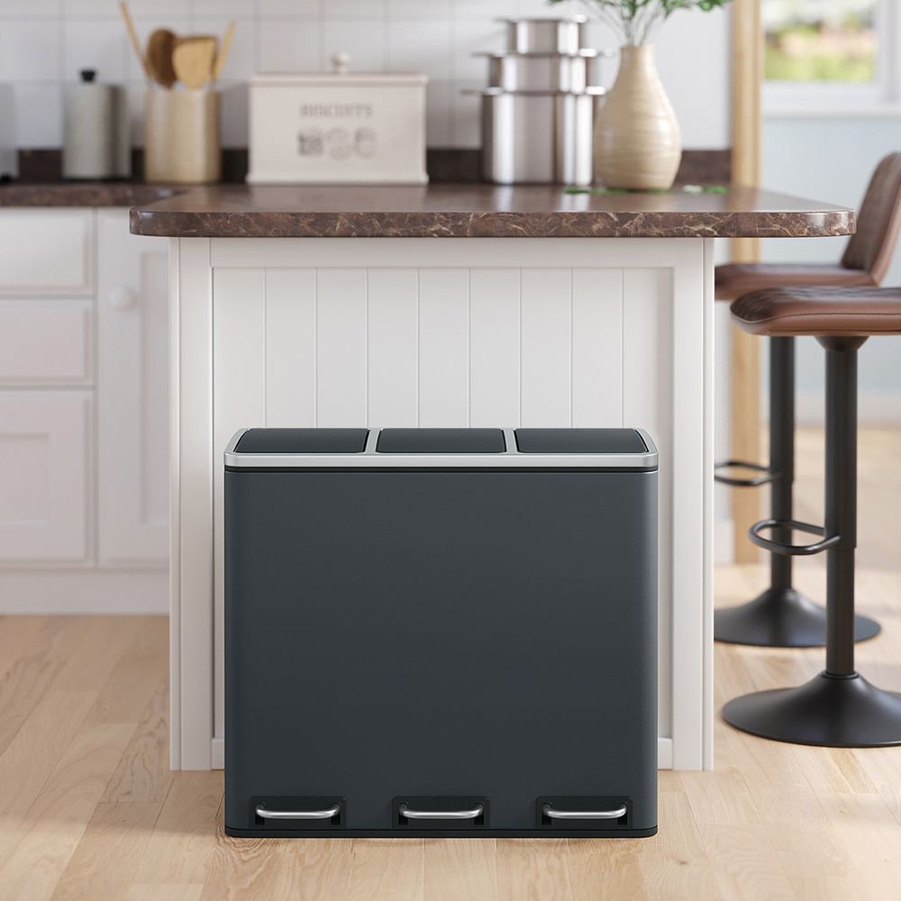 Pedal Bin - 3-Compartment Waste Sorting Design - 3 x 18L Kitchen Unit