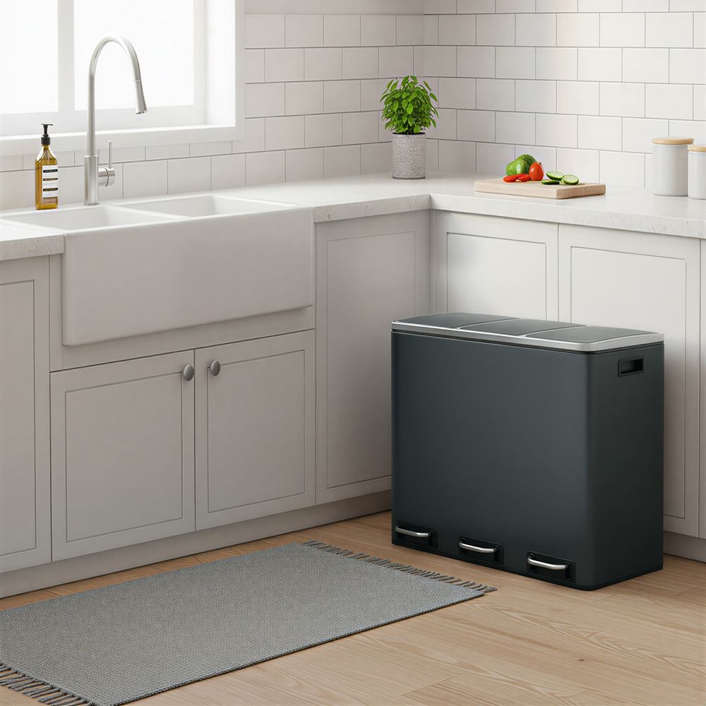 Pedal Bin - 3-Compartment Waste Sorting Design - 3 x 18L Kitchen Unit