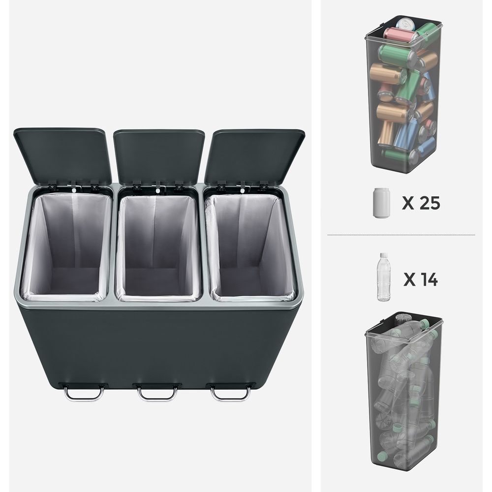 Pedal Bin - 3-Compartment Waste Sorting Design - 3 x 18L Kitchen Unit