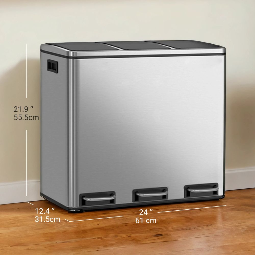 Pedal Bin - 3-Compartment Waste Sorting Design - 3 x 18L Kitchen Unit