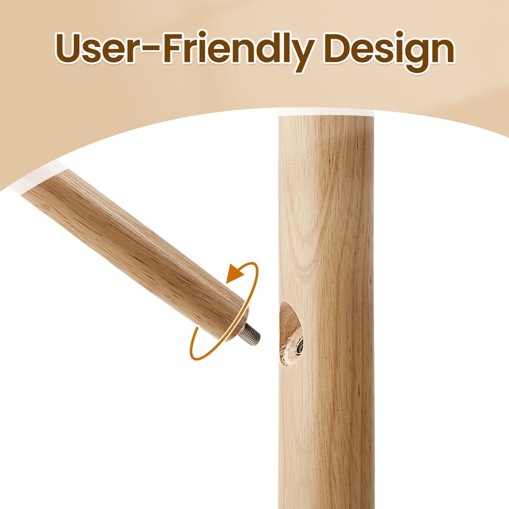 Wood Coat Rack - Freestanding with 8 Hooks - 3 Height Options