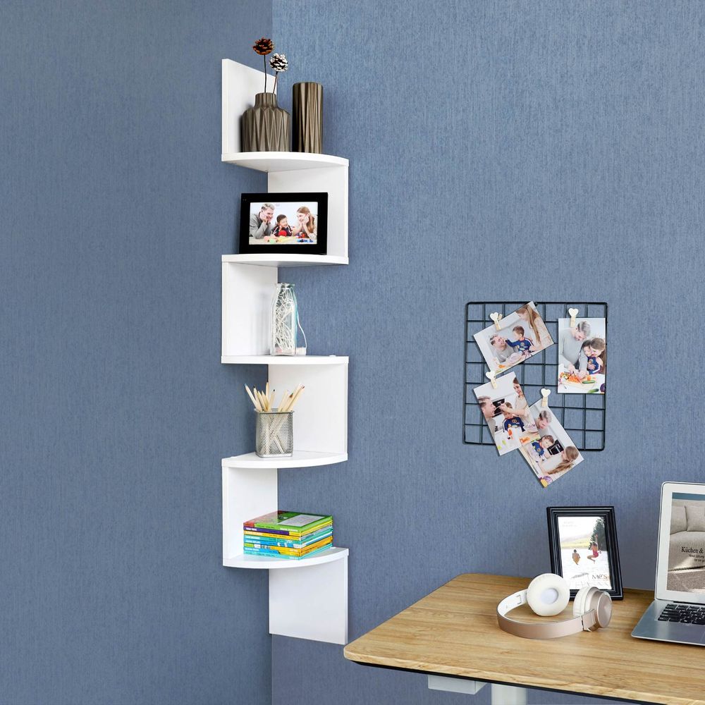 Corner Shelf - Wall-Mounted Floating Design - 5-Tier Unit
