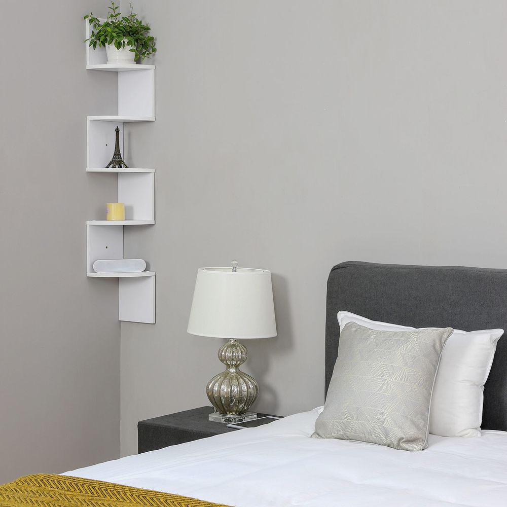 Corner Shelf - Wall-Mounted Floating Design - 5-Tier Unit