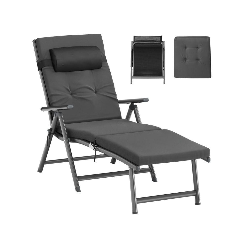 Folding Sun Lounger - 6 cm Thick Mattress Comfort - Adjustable Backrest Design
