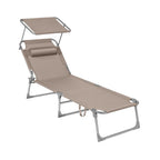 Folding Sun Lounger - Adjustable Backrest with Sunshade - Outdoor Seat