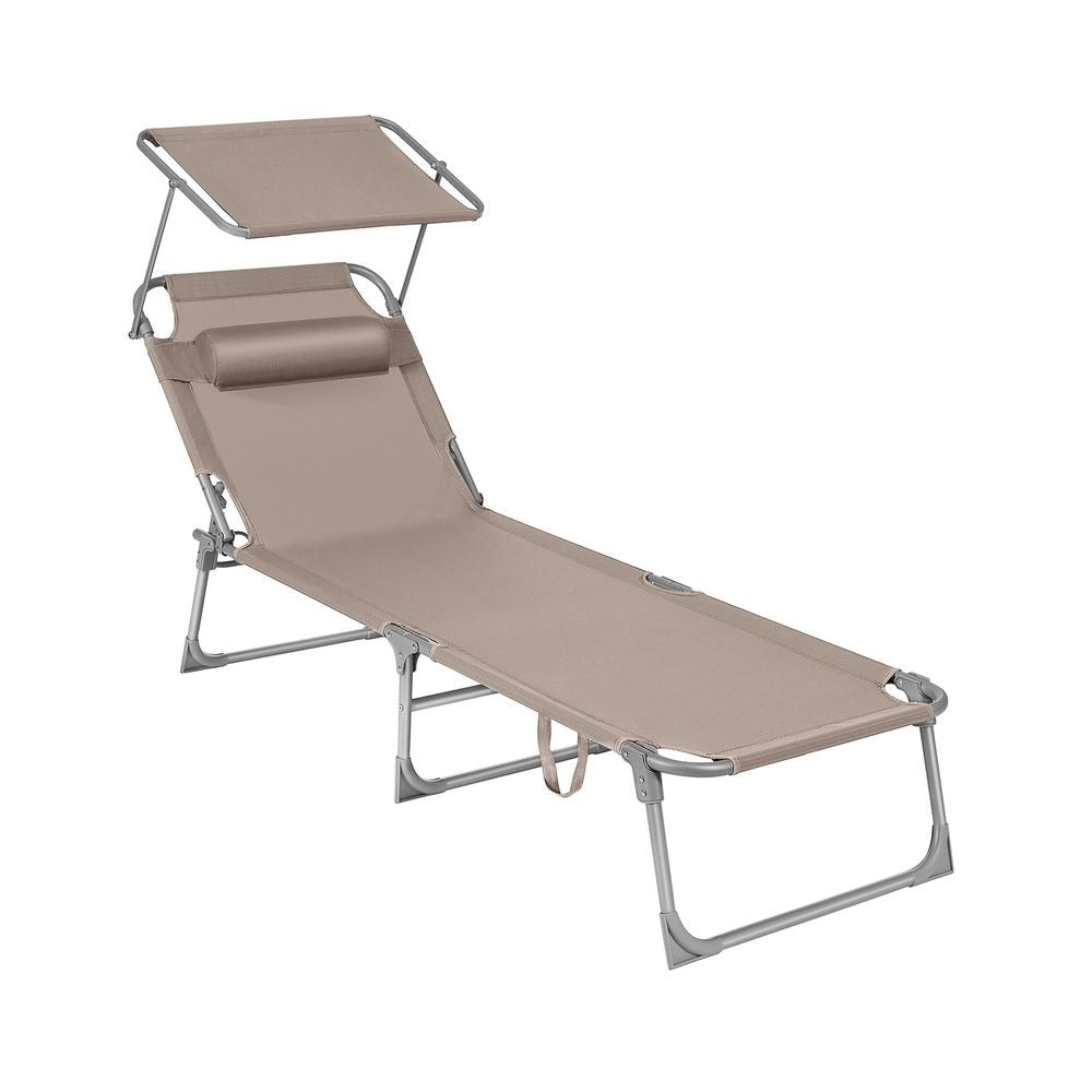Folding Sun Lounger - Adjustable Backrest with Sunshade - Outdoor Seat