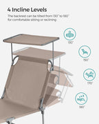 Folding Sun Lounger - Adjustable Backrest with Sunshade - Outdoor Seat