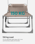 Folding Sun Lounger - Adjustable Backrest with Sunshade - Outdoor Seat