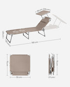 Folding Sun Lounger - Adjustable Backrest with Sunshade - Outdoor Seat