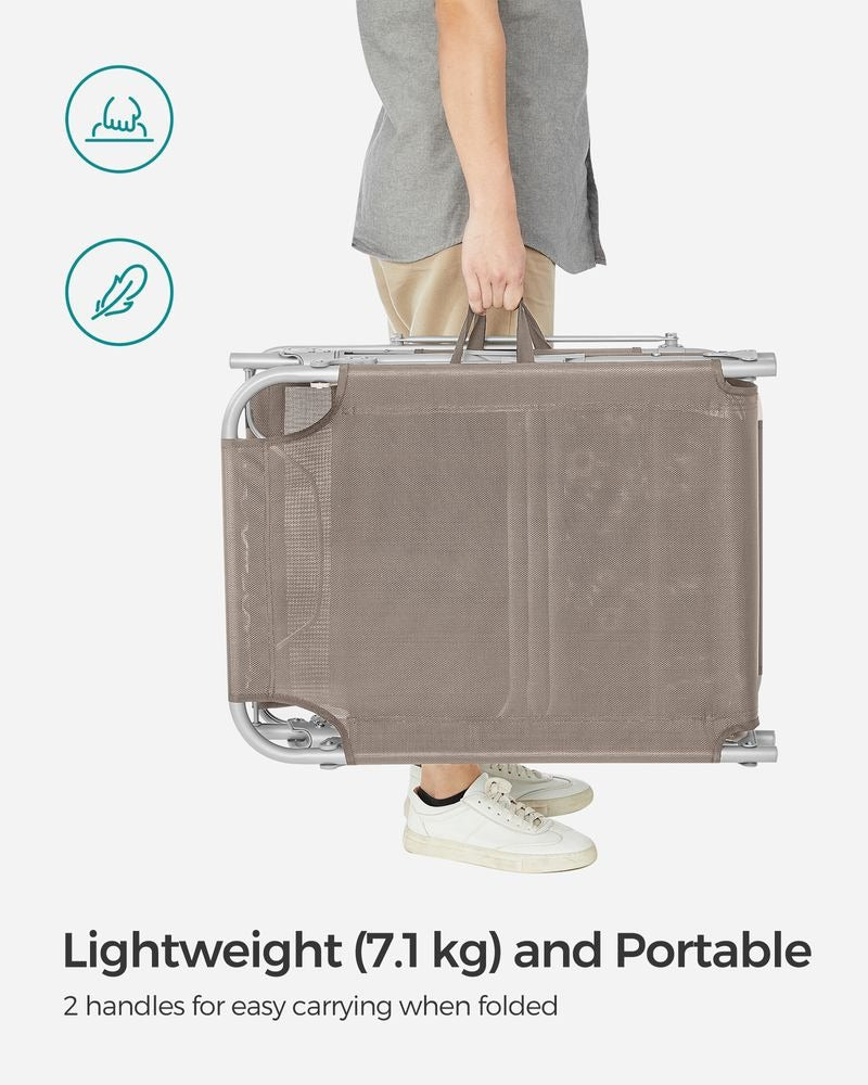 Folding Sun Lounger - Adjustable Backrest with Sunshade - Outdoor Seat