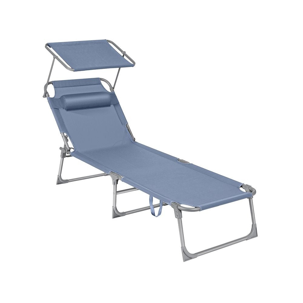 Folding Sun Lounger - Adjustable Backrest with Sunshade - Outdoor Seat