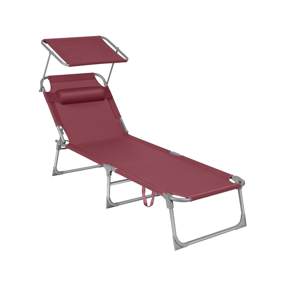 Folding Sun Lounger - Adjustable Backrest with Sunshade - Outdoor Seat