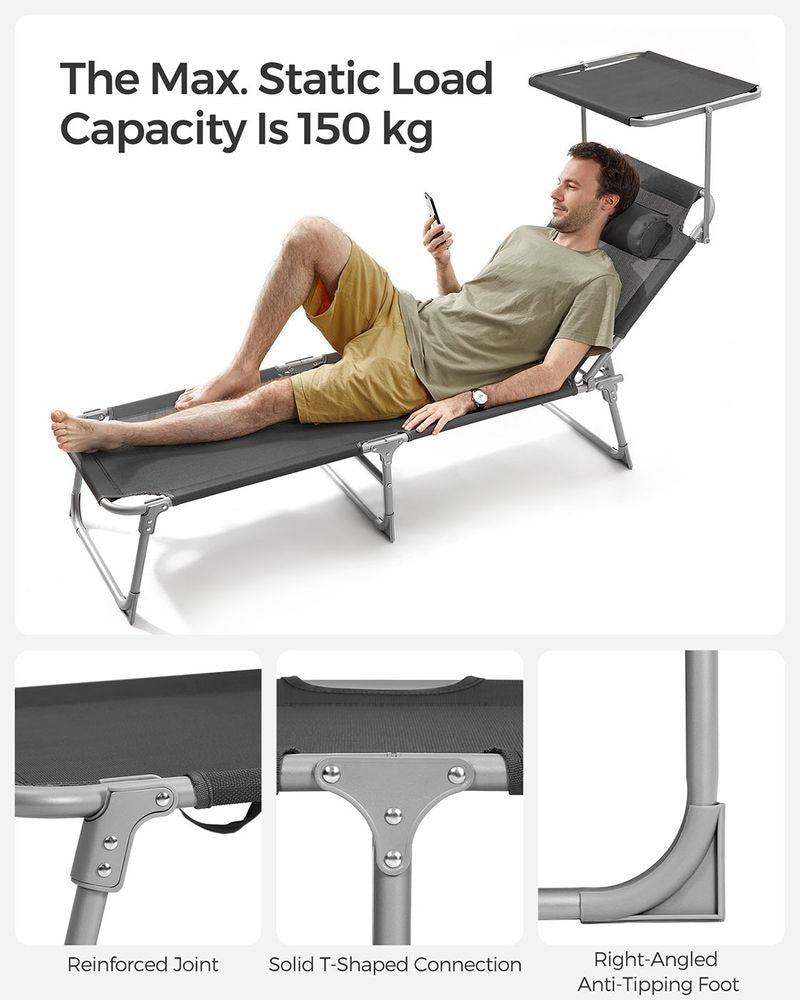 Folding Sun Lounger - Lightweight Portable Design - Garden Outdoor Seating