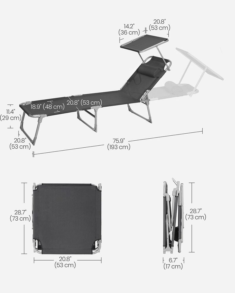 Folding Sun Lounger - Lightweight Portable Design - Garden Outdoor Seating