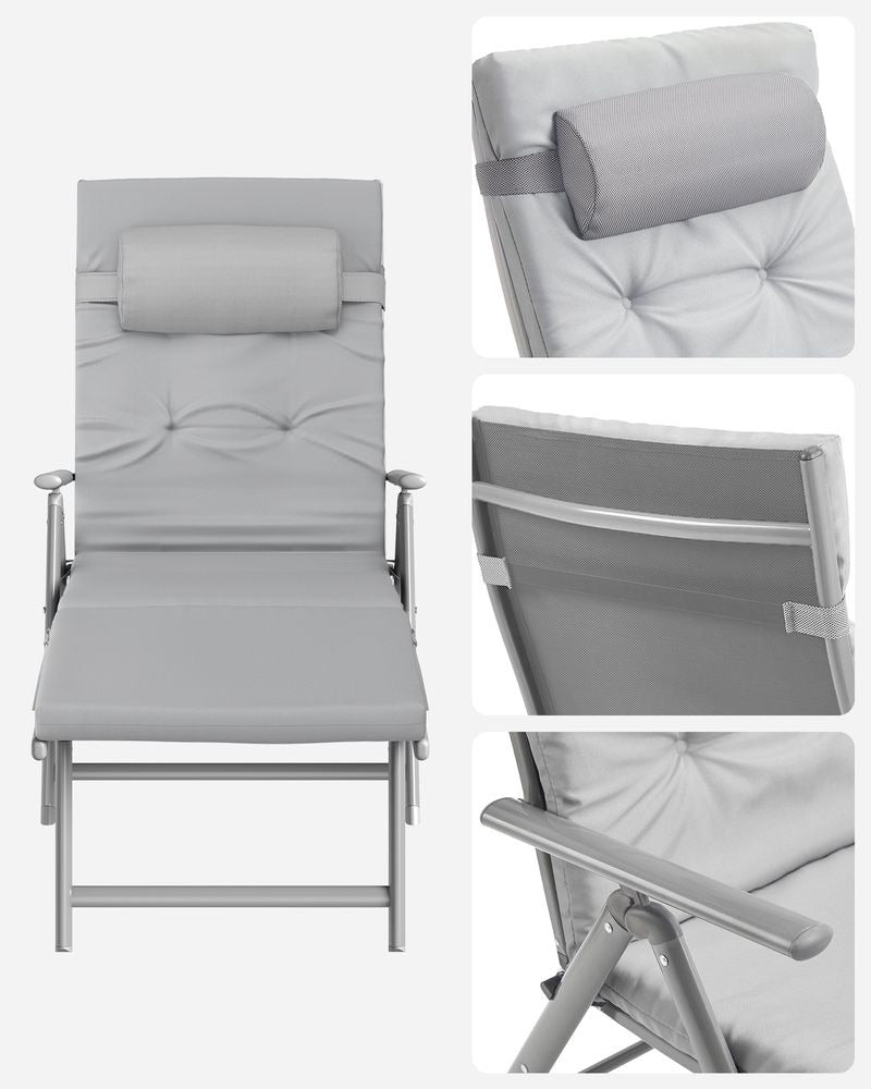 Folding Sun Lounger - 6 cm Thick Mattress Comfort - Adjustable Backrest Design