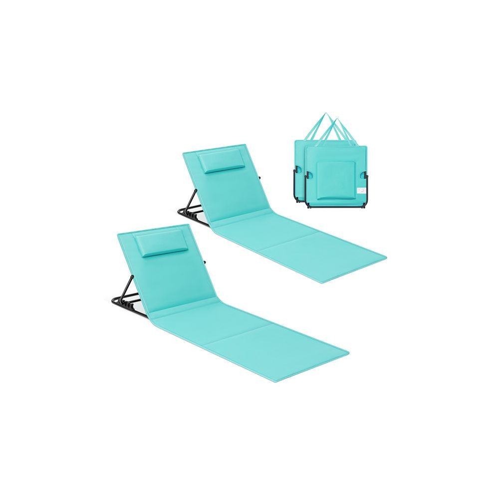 Folding Sunloungers - Portable Beach Design with Handle - Set of 2 Lightweight Chairs