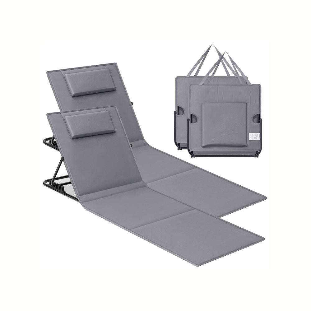 Folding Sunloungers - Portable Beach Design with Handle - Set of 2 Lightweight Chairs