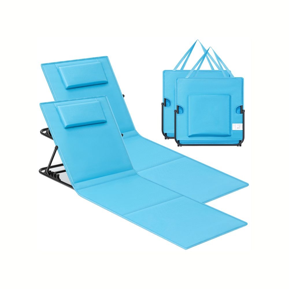 Folding Sunloungers - Portable Beach Design with Handle - Set of 2 Lightweight Chairs
