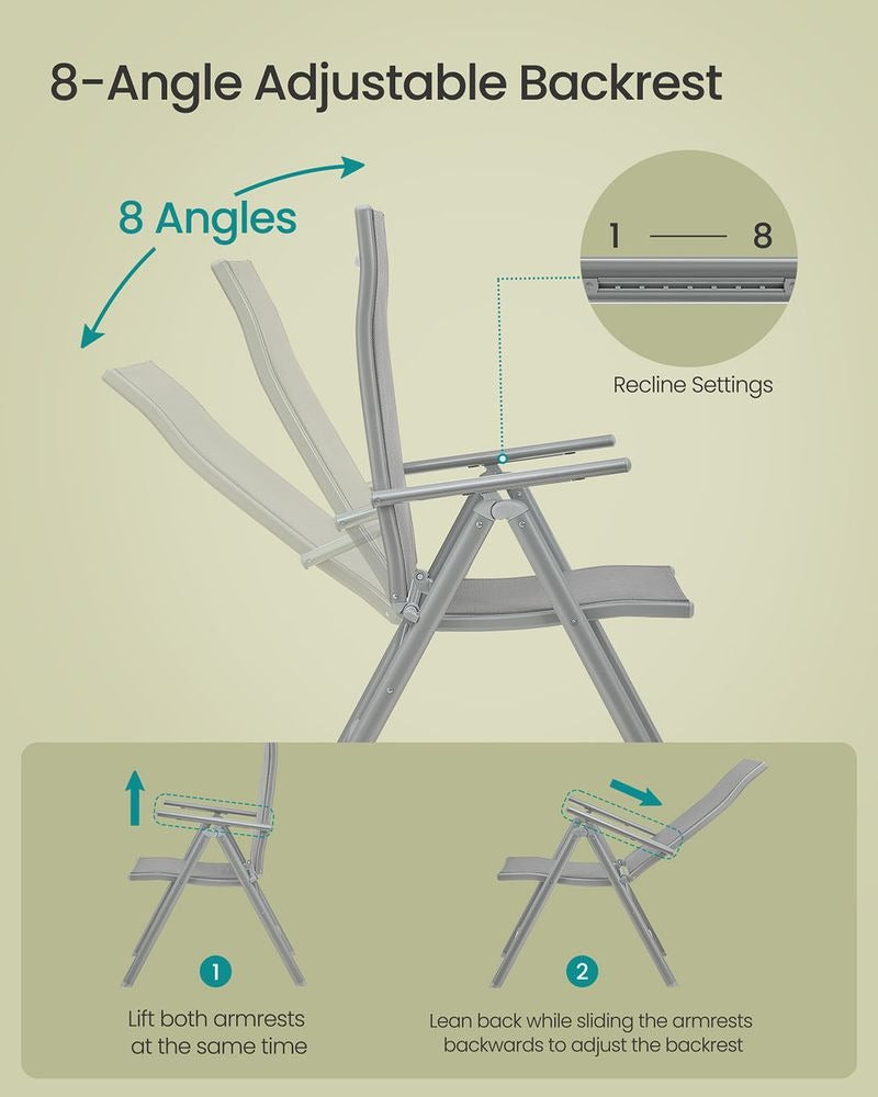 Folding Garden Chairs - Heavy Duty Aluminium Frame - 150 kg Capacity