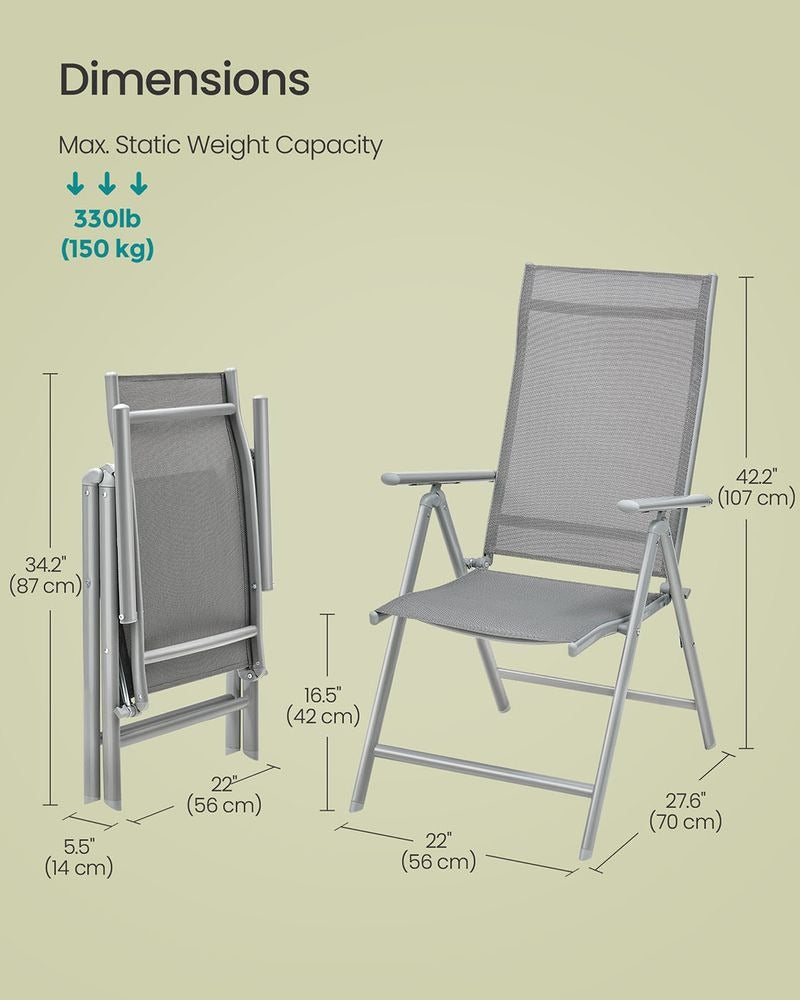 Folding Garden Chairs - Heavy Duty Aluminium Frame - 150 kg Capacity