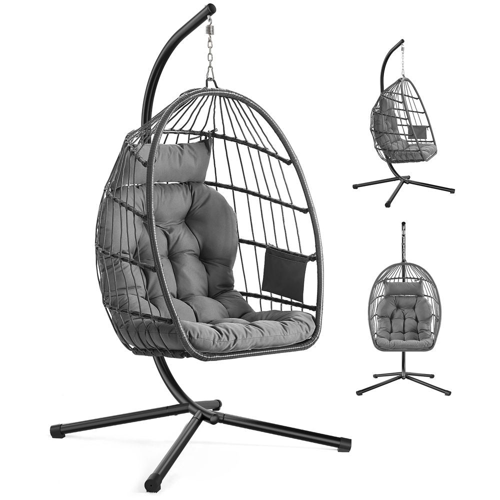 Hanging Egg Chair - Foldable Basket with Cushion - Outdoor Garden Seat