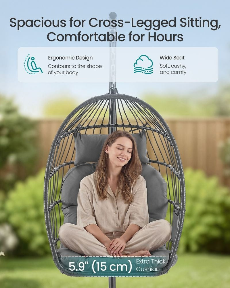 Hanging Egg Chair - Foldable Basket with Cushion - Outdoor Garden Seat