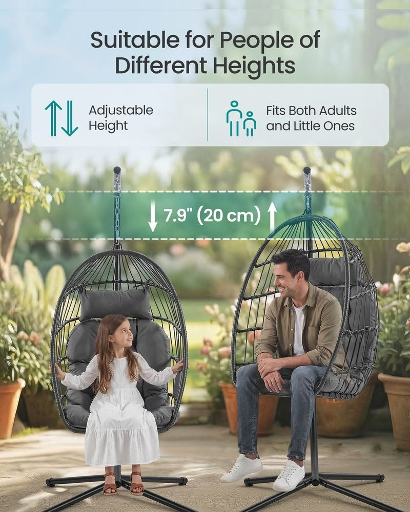 Hanging Egg Chair - Foldable Basket with Cushion - Outdoor Garden Seat