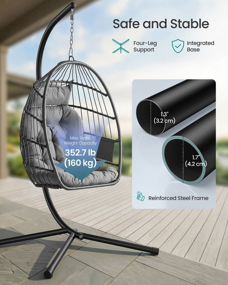 Hanging Egg Chair - Foldable Basket with Cushion - Outdoor Garden Seat