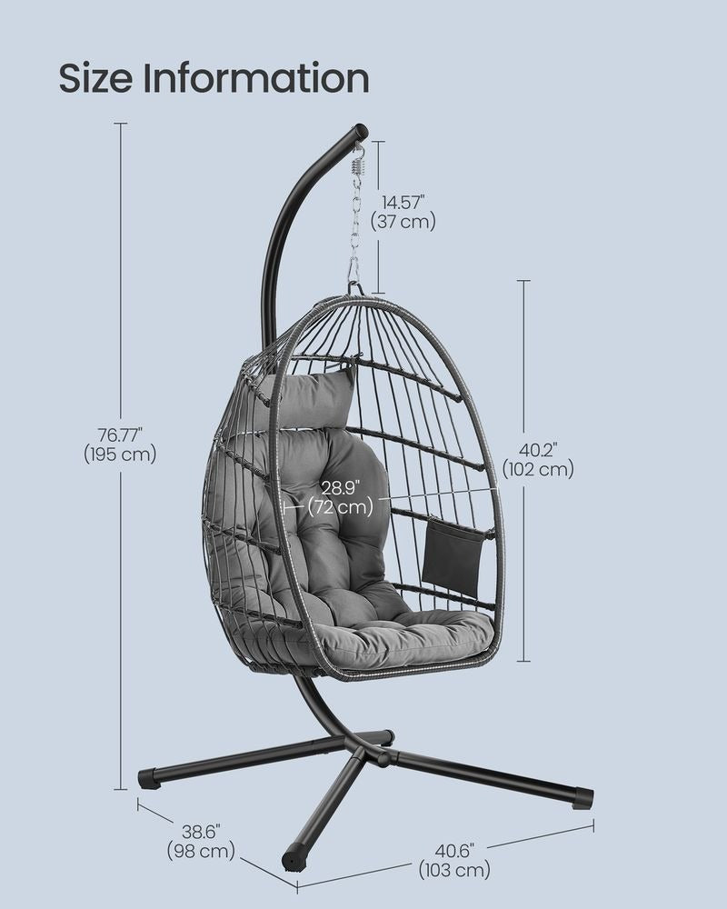 Hanging Egg Chair - Foldable Basket with Cushion - Outdoor Garden Seat