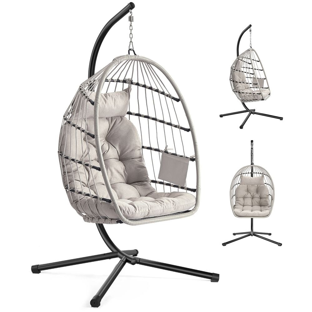 Hanging Egg Chair - Foldable Basket with Cushion - Outdoor Garden Seat