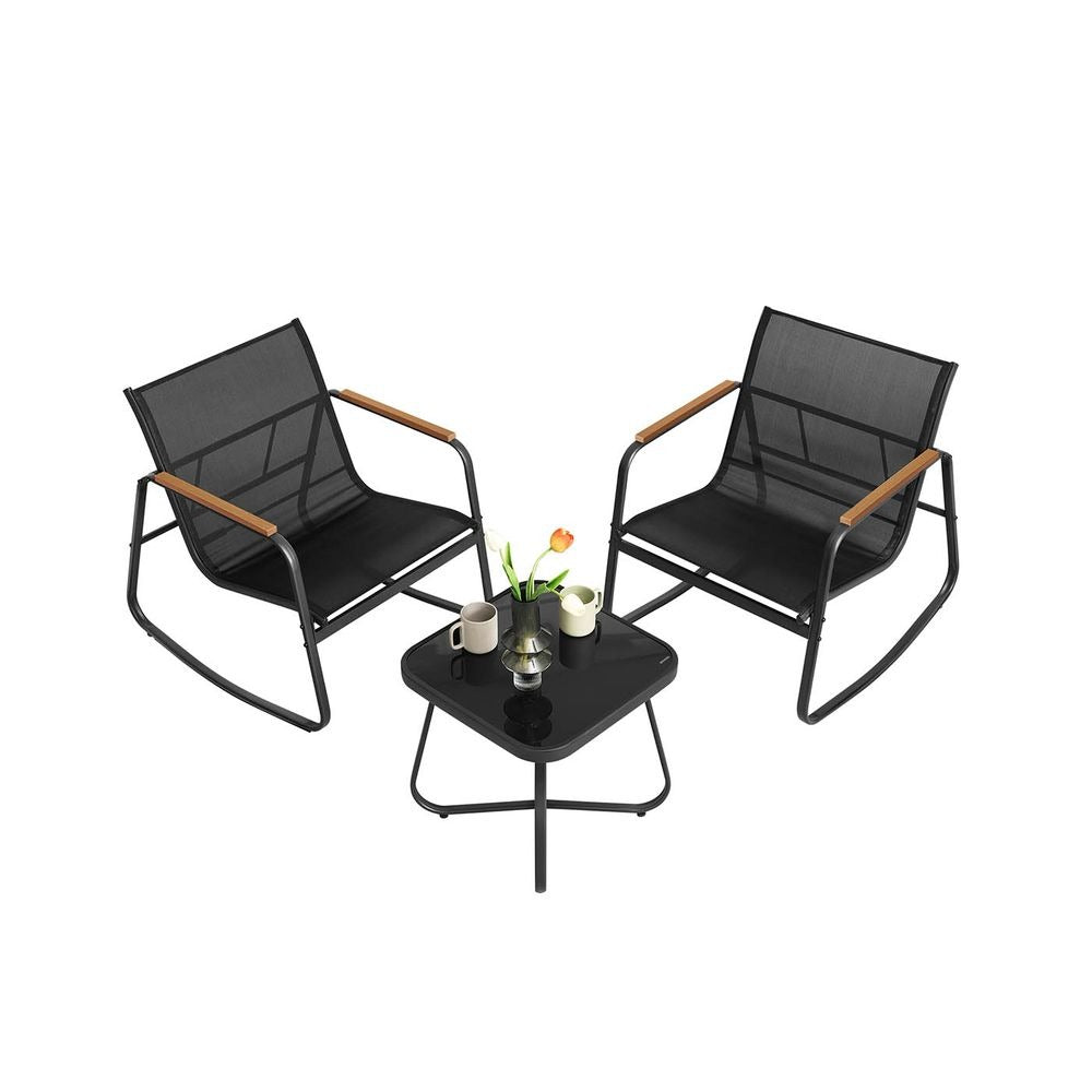 Garden Rocking Chair Set - Armrests with Side Table - Chair and Table Configuration