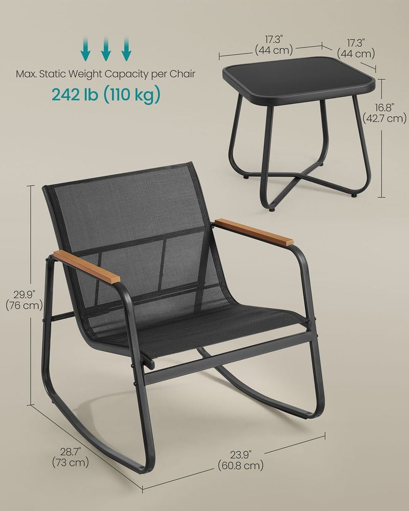 Garden Rocking Chair Set - Armrests with Side Table - Chair and Table Configuration