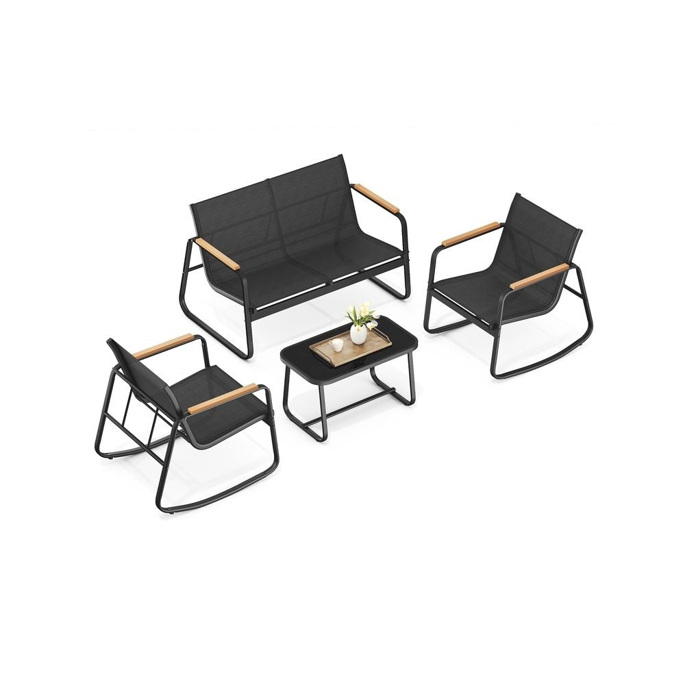 Garden Rocking Chair Set - Armrests with Side Table - Chair and Table Configuration