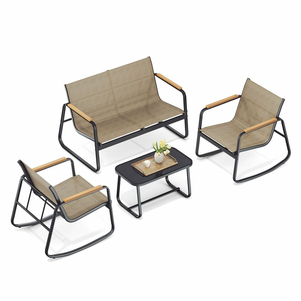 Garden Rocking Chair Set - Armrests with Side Table - Chair and Table Configuration