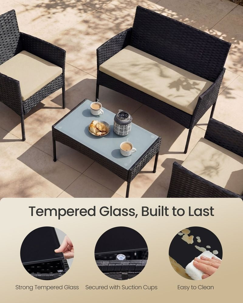 Outdoor Wicker Furniture Set - 4 Piece Garden Seating Set - Rattan Style Configuration