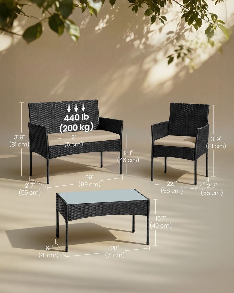 Outdoor Wicker Furniture Set - 4 Piece Garden Seating Set - Rattan Style Configuration