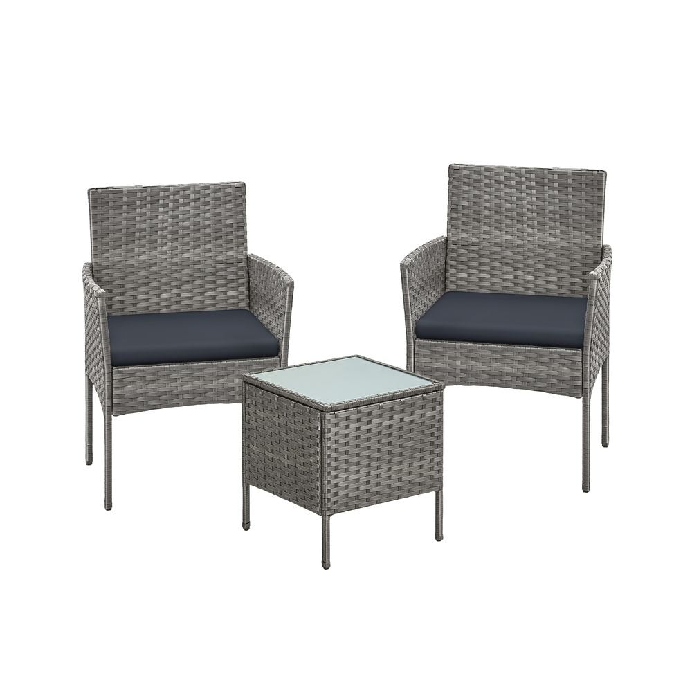 Outdoor Garden Furniture Set - PE Rattan with Table - 3 Piece Set