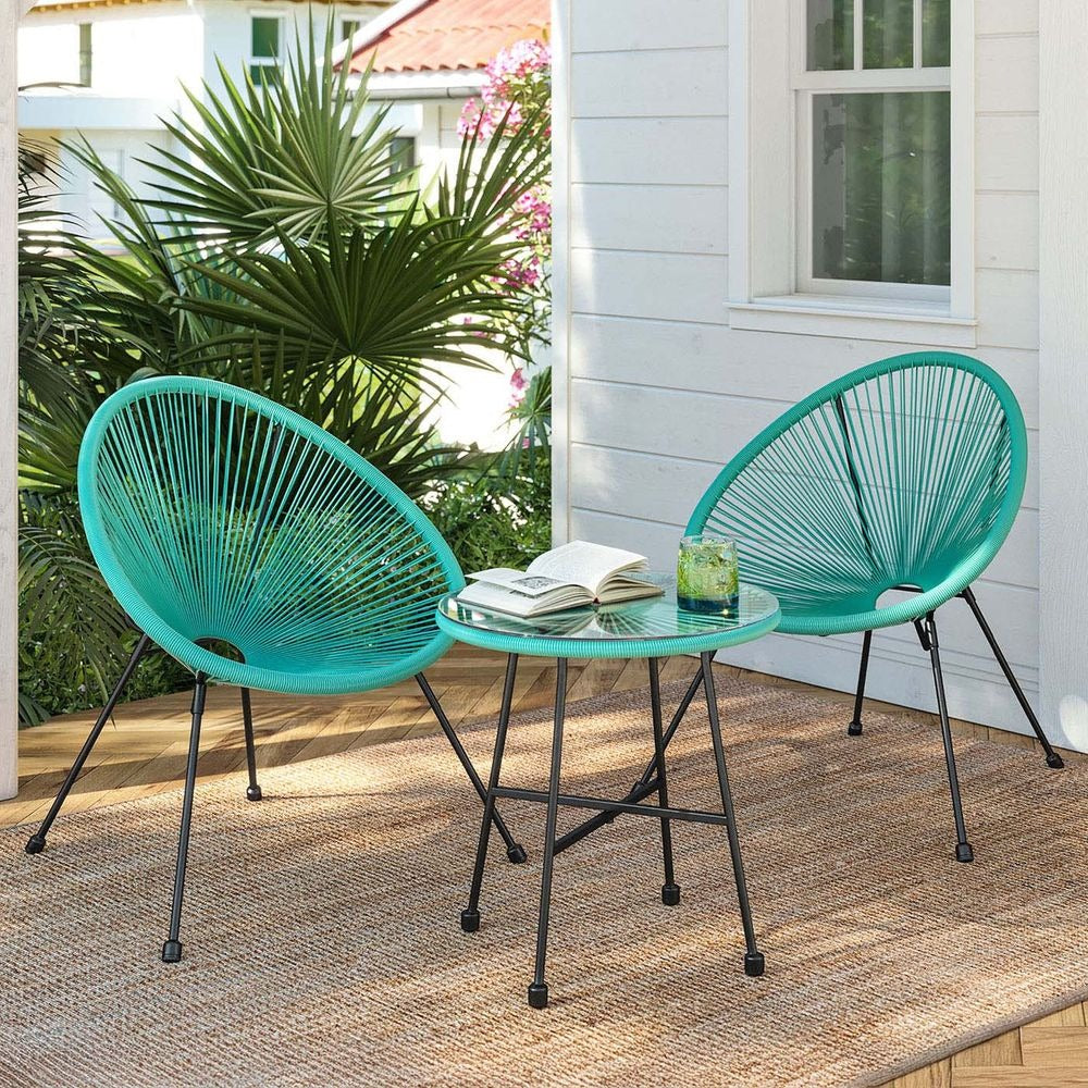 Garden Patio Furniture Set - 3 Piece Set with Table - Compact Seating